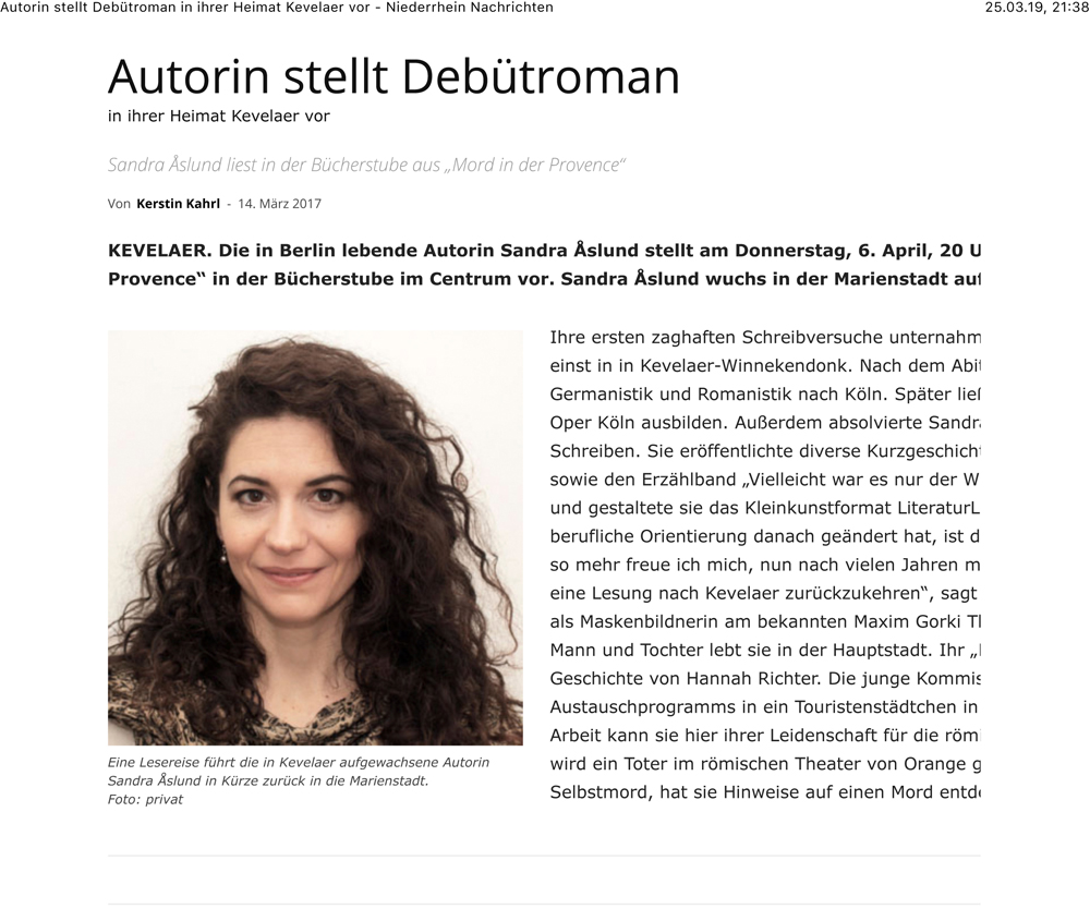 Autorin stellt Debtroman in ihrer Heimat Kevelaer vor - Niederr